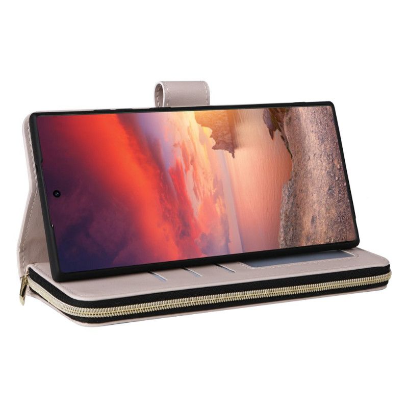 Lederhüllen Samsung Galaxy S25 Ultra 5g Gesteppte Geldbörse Mit Riemen Und Schulterriemen