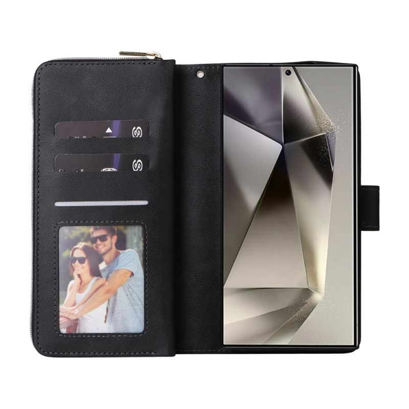 Lederhüllen Samsung Galaxy S25 Ultra 5g Handyhülle Geldbörse Mit Reißverschluss Und Riemen