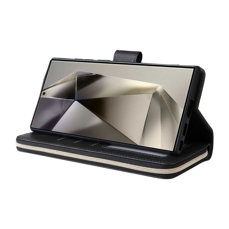 Lederhüllen Samsung Galaxy S25 Ultra 5g Handyhülle Geldbörse Mit Reißverschluss Und Riemen