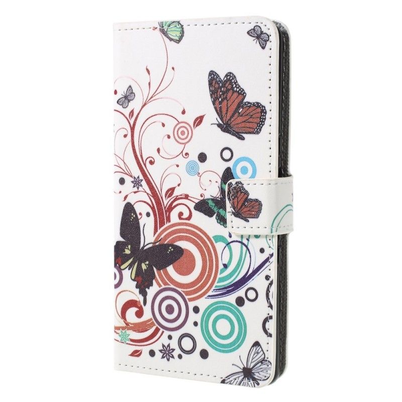 Lederhüllen Sony Xperia 10 Weiß Schmetterlinge Und Blumen