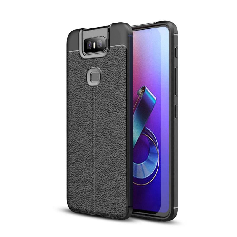 Hülle Asus ZenFone 6 Schwarz Doppellinien-Litschileder-Effekt