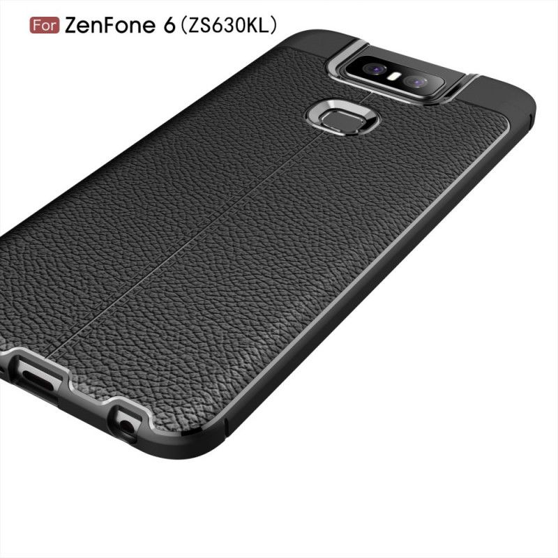 Hülle Asus ZenFone 6 Schwarz Doppellinien-Litschileder-Effekt