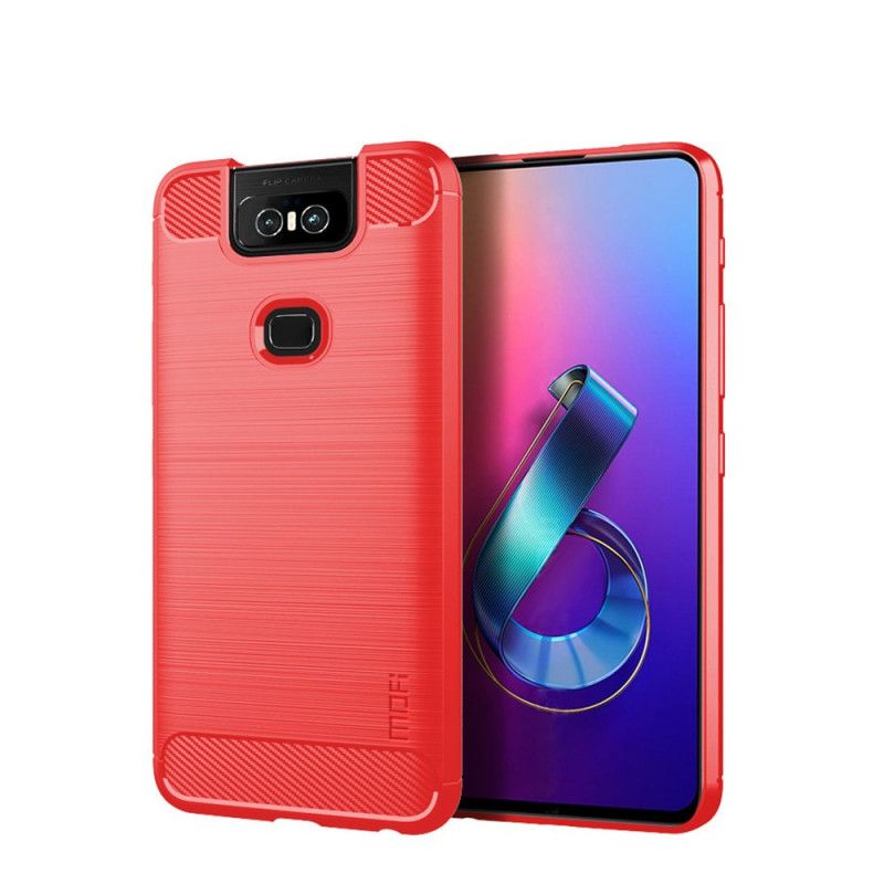 Hülle Asus ZenFone 6 Schwarz Gebürstete Mofi-Kohlefaser