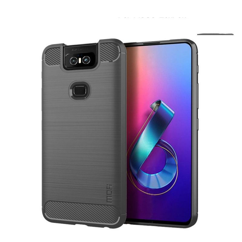 Hülle Asus ZenFone 6 Schwarz Gebürstete Mofi-Kohlefaser