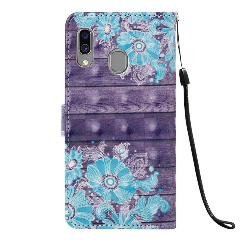Lederhüllen Samsung Galaxy A40 Blaue Blüten