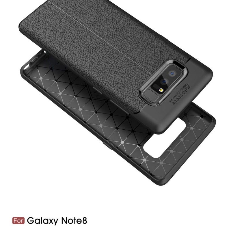 Hülle Samsung Galaxy Note 8 Schwarz Doppellinien-Litschileder-Effekt