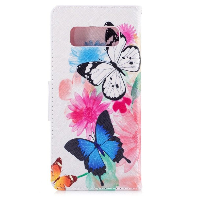 Lederhüllen Samsung Galaxy Note 8 Pink Bemalte Schmetterlinge Und Blumen