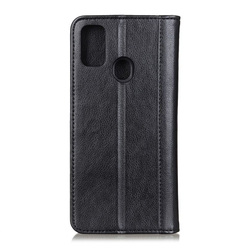 Flip Case Samsung Galaxy A21S Schwarz Elegantes Geteiltes Litschileder