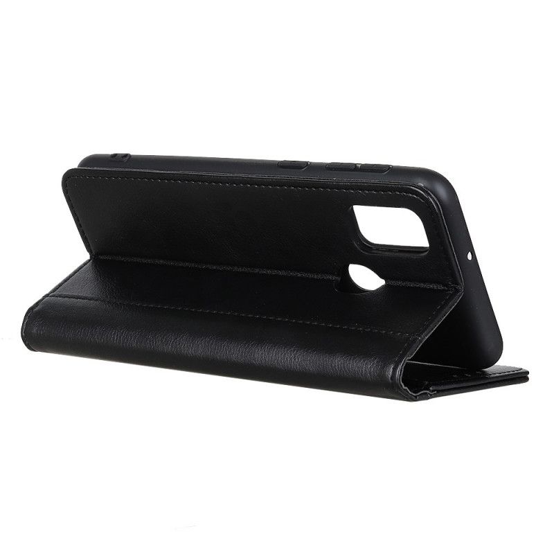 Flip Case Samsung Galaxy A21S Schwarz Elegantes Geteiltes Litschileder