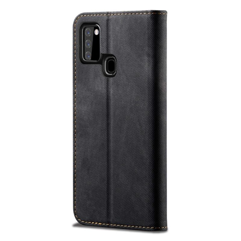 Flip Case Samsung Galaxy A21S Schwarz Jeansstoff