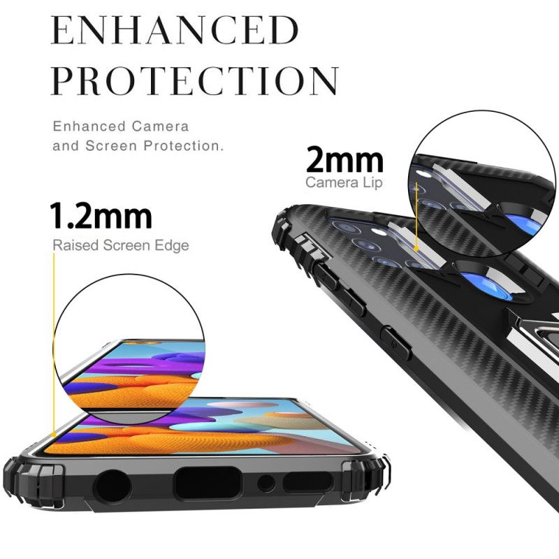 Hülle Für Samsung Galaxy A21S Schwarz Ring Und Kohlefaser