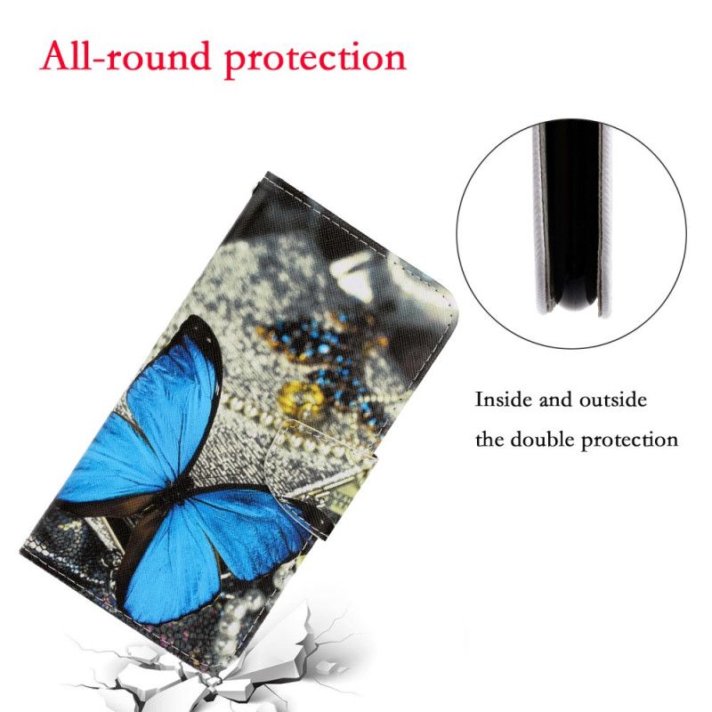 Lederhüllen Samsung Galaxy A21S Dunkelblau Handyhülle Schmetterlingsvariationen Mit Tanga