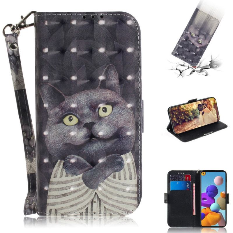 Lederhüllen Samsung Galaxy A21S Graue Katze Mit Tanga