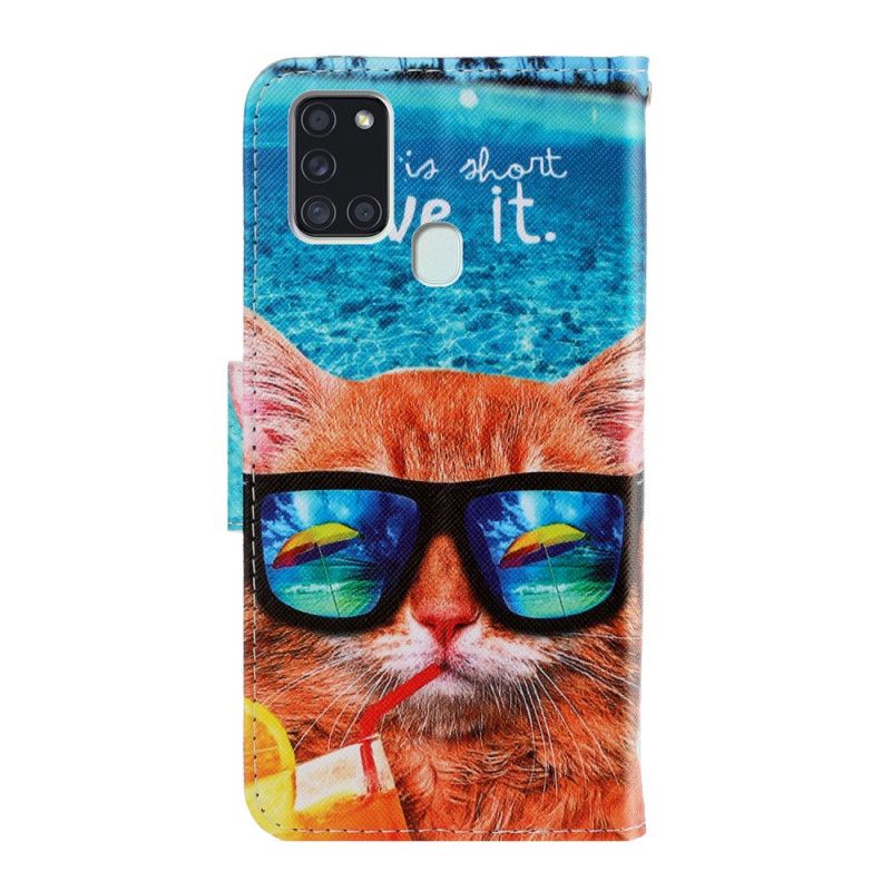 Lederhüllen Samsung Galaxy A21S Katze Lebe Es Mit Tanga