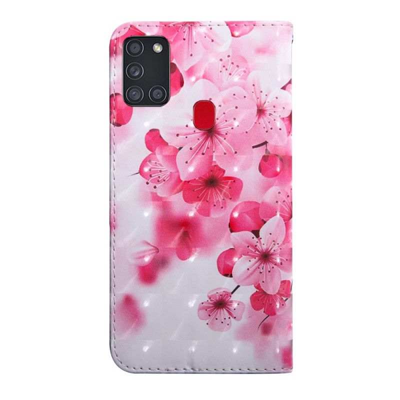 Lederhüllen Samsung Galaxy A21S Rosa Blüten