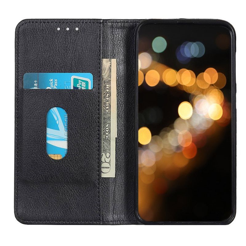 Flip Case Xiaomi Redmi Note 8 Pro Schwarz Litschi Gespaltenes Leder