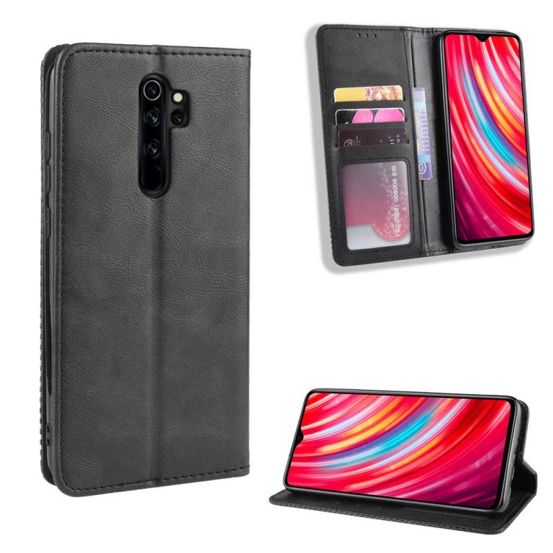 Flip Case Xiaomi Redmi Note 8 Pro Schwarz Stilisierter Vintage-Ledereffekt