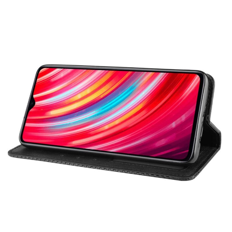 Flip Case Xiaomi Redmi Note 8 Pro Schwarz Stilisierter Vintage-Ledereffekt