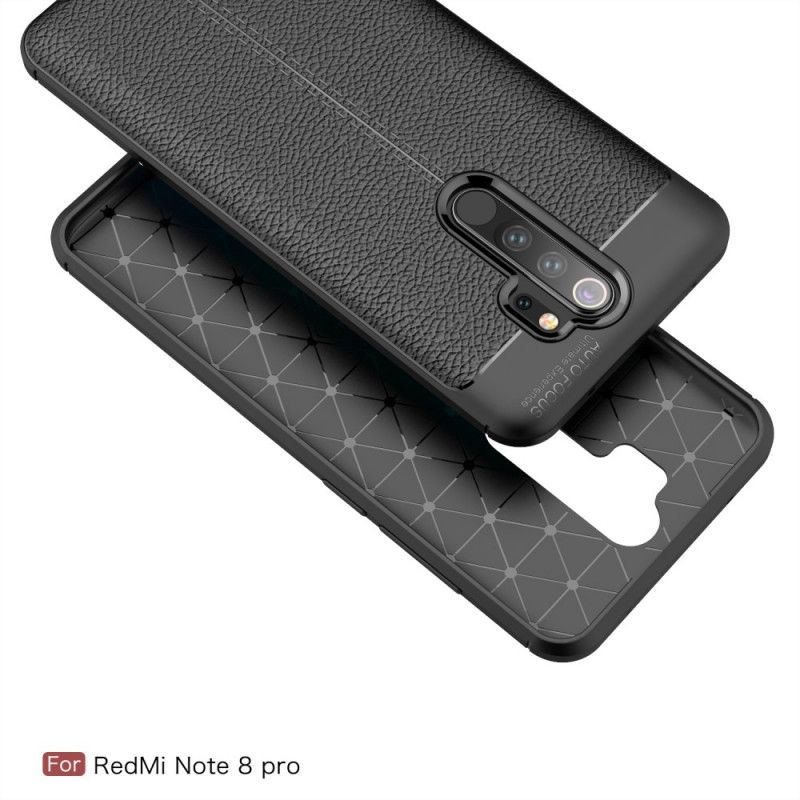 Hülle Xiaomi Redmi Note 8 Pro Schwarz Doppellinien-Litschileder-Effekt