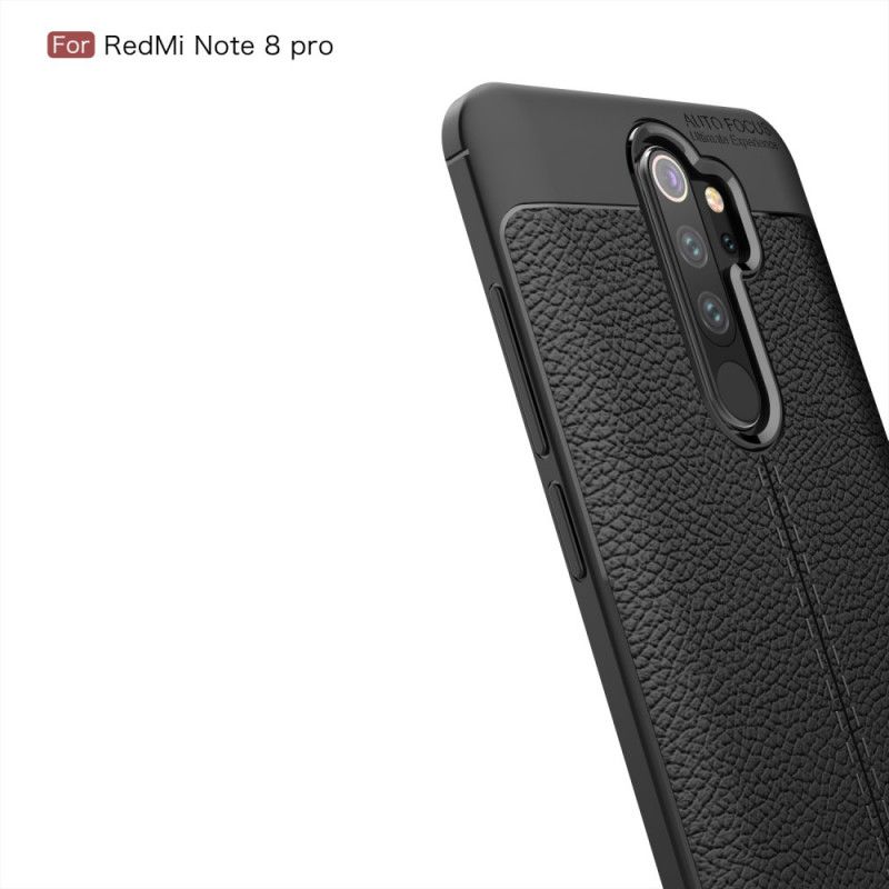Hülle Xiaomi Redmi Note 8 Pro Schwarz Doppellinien-Litschileder-Effekt