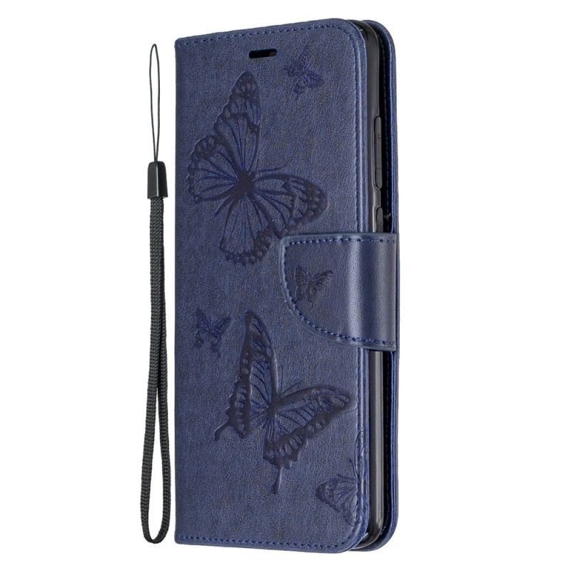 Lederhüllen Für Xiaomi Redmi Note 8 Pro Grau Bedruckte Schmetterlinge Mit Tanga