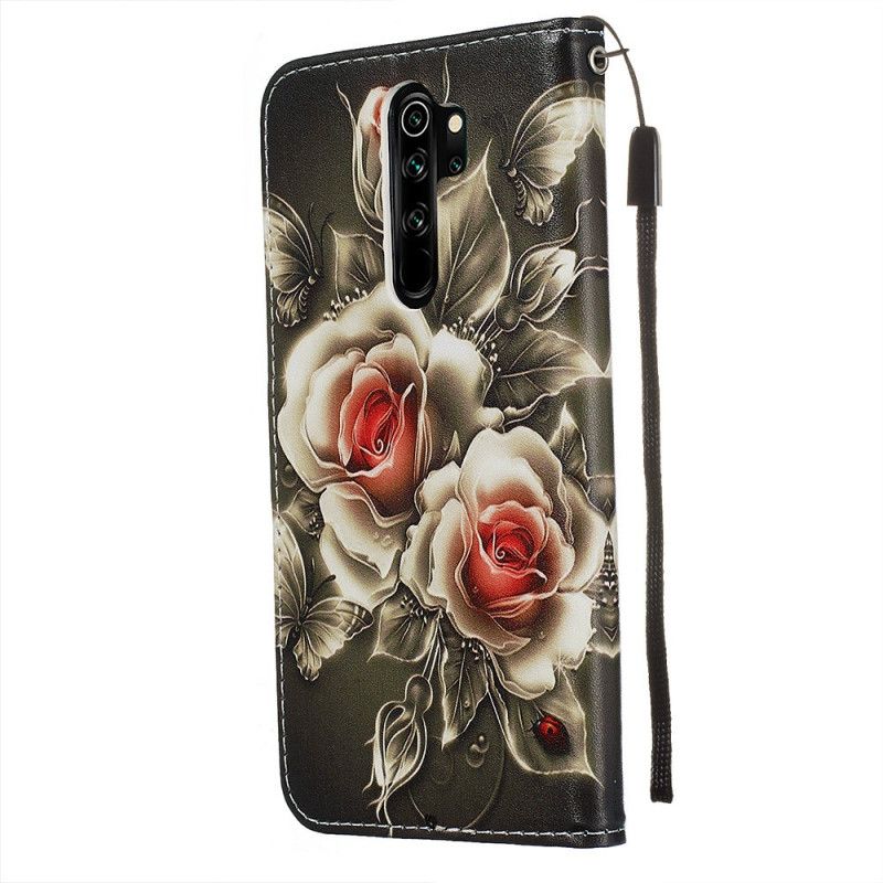 Lederhüllen Für Xiaomi Redmi Note 8 Pro Schwarze Rose Mit Riemen