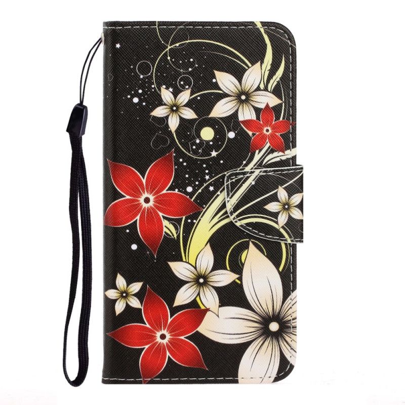 Lederhüllen Xiaomi Redmi Note 8 Pro Handyhülle Bunte Blumen Mit Einem Riemen