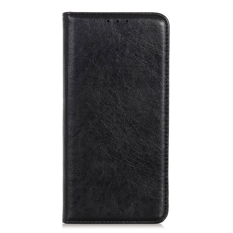 Flip Case Für Xiaomi Redmi 9A Schwarz Strukturiertes Spaltleder