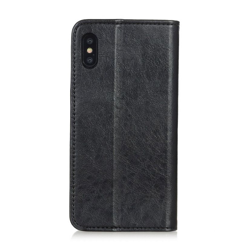 Flip Case Für Xiaomi Redmi 9A Schwarz Strukturiertes Spaltleder