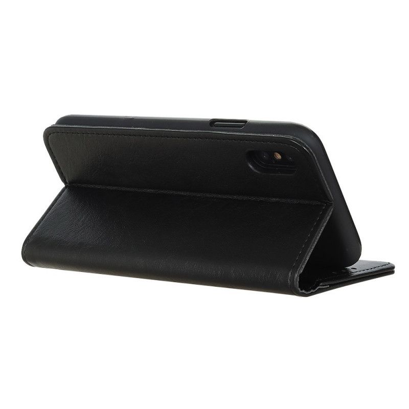 Flip Case Für Xiaomi Redmi 9A Schwarz Strukturiertes Spaltleder