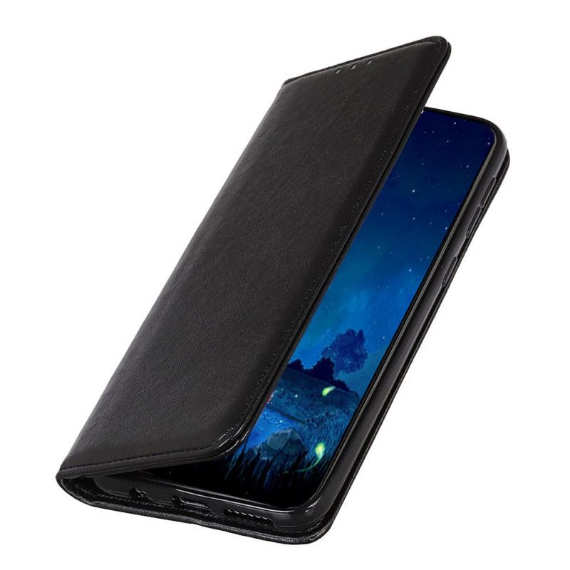 Flip Case Für Xiaomi Redmi 9A Schwarz Strukturiertes Spaltleder