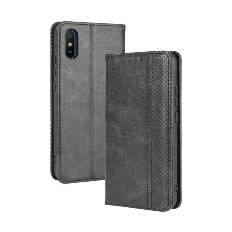 Flip Case Xiaomi Redmi 9A Schwarz Stilisierter Vintage-Ledereffekt