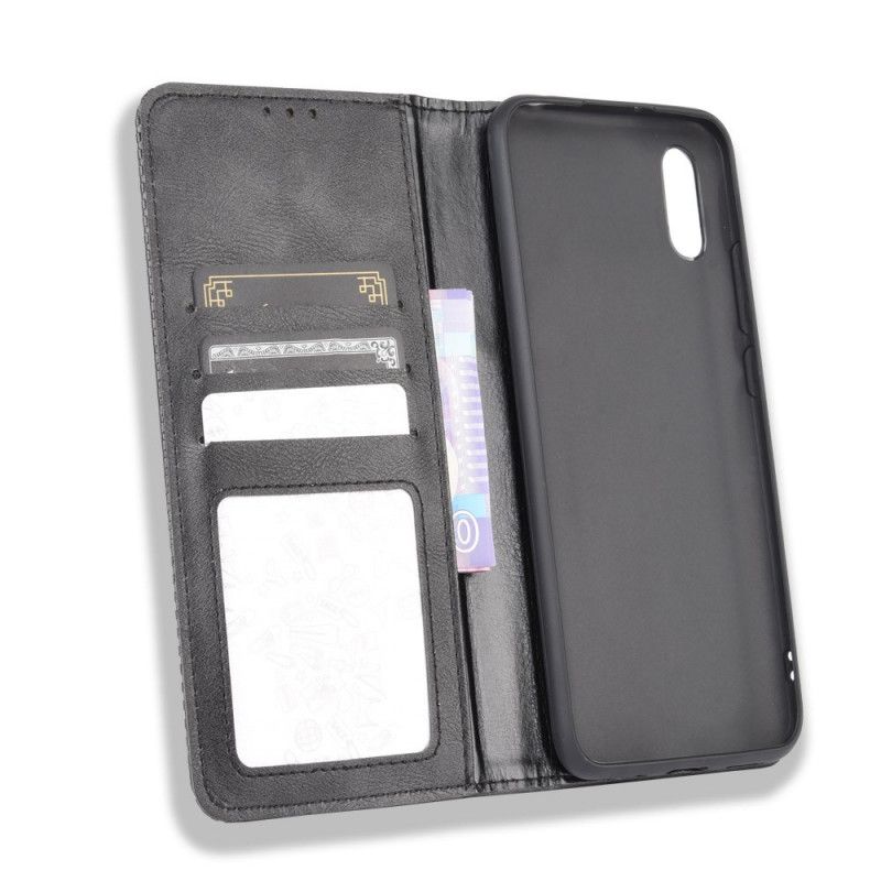 Flip Case Xiaomi Redmi 9A Schwarz Stilisierter Vintage-Ledereffekt