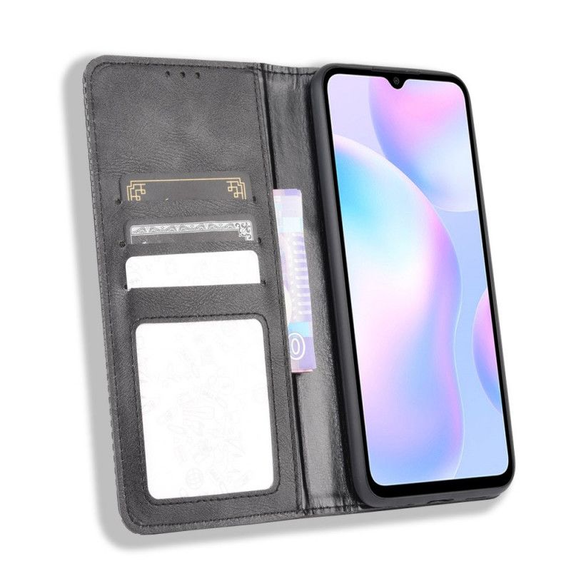 Flip Case Xiaomi Redmi 9A Schwarz Stilisierter Vintage-Ledereffekt