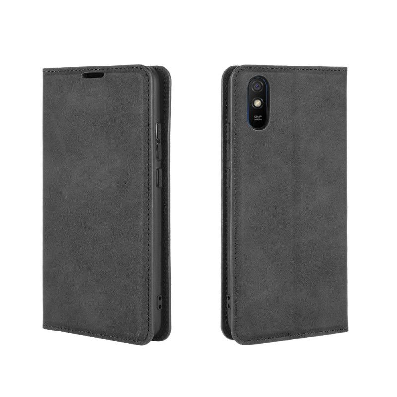 Flip Case Xiaomi Redmi 9A Schwarz Weicher Ledereffekt