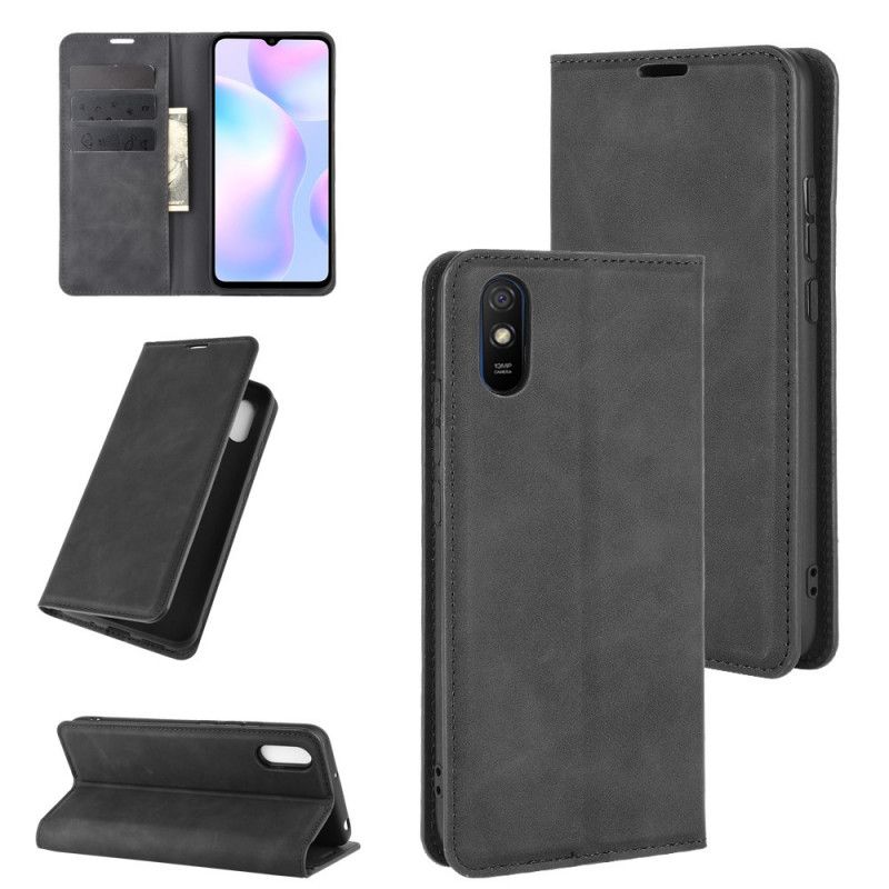 Flip Case Xiaomi Redmi 9A Schwarz Weicher Ledereffekt