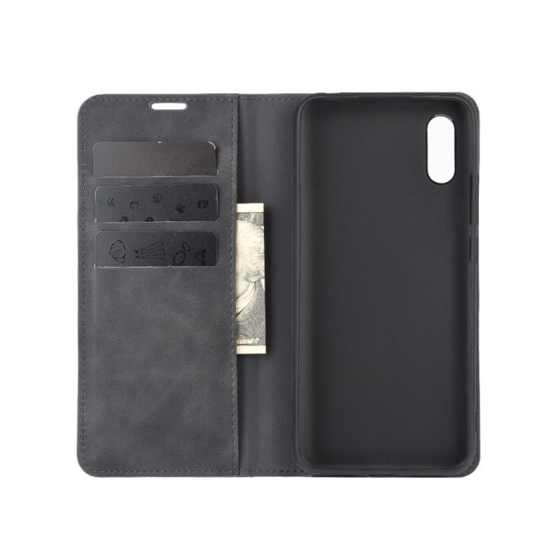 Flip Case Xiaomi Redmi 9A Schwarz Weicher Ledereffekt