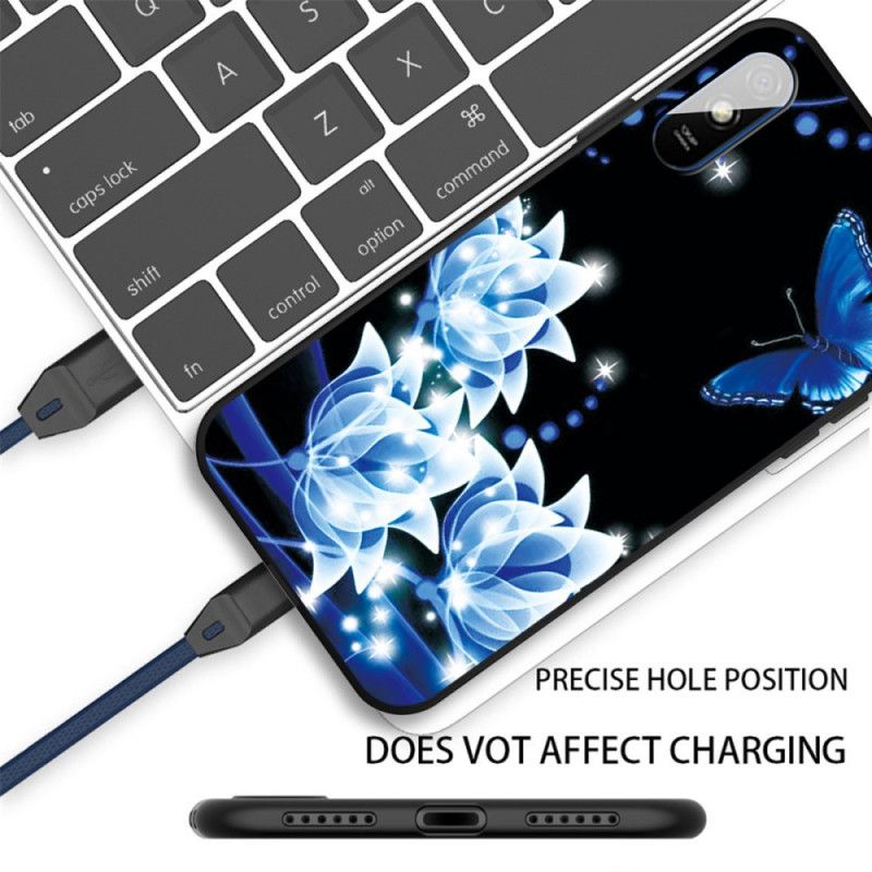 Hülle Xiaomi Redmi 9A Handyhülle Schmetterling Und Blaue Blüten
