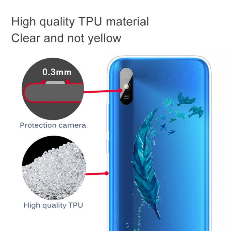 Hülle Xiaomi Redmi 9A Handyhülle Schöne Blaue Feder