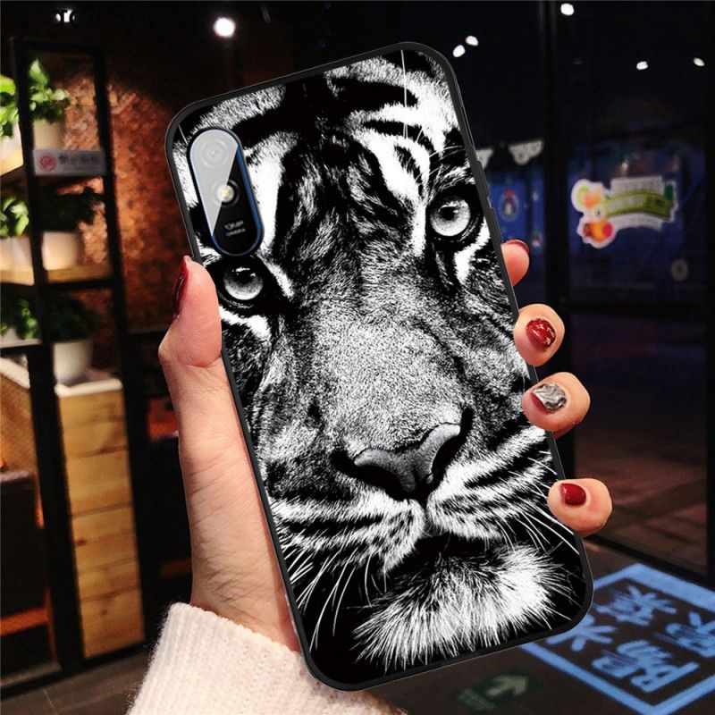 Hülle Xiaomi Redmi 9A Handyhülle Schwarzweiss-Tiger