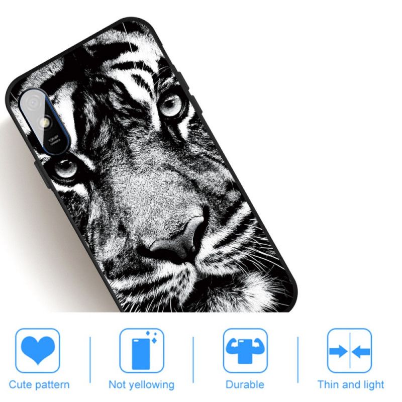 Hülle Xiaomi Redmi 9A Handyhülle Schwarzweiss-Tiger