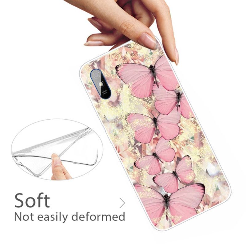 Hülle Xiaomi Redmi 9A Pink Königliche Schmetterlinge