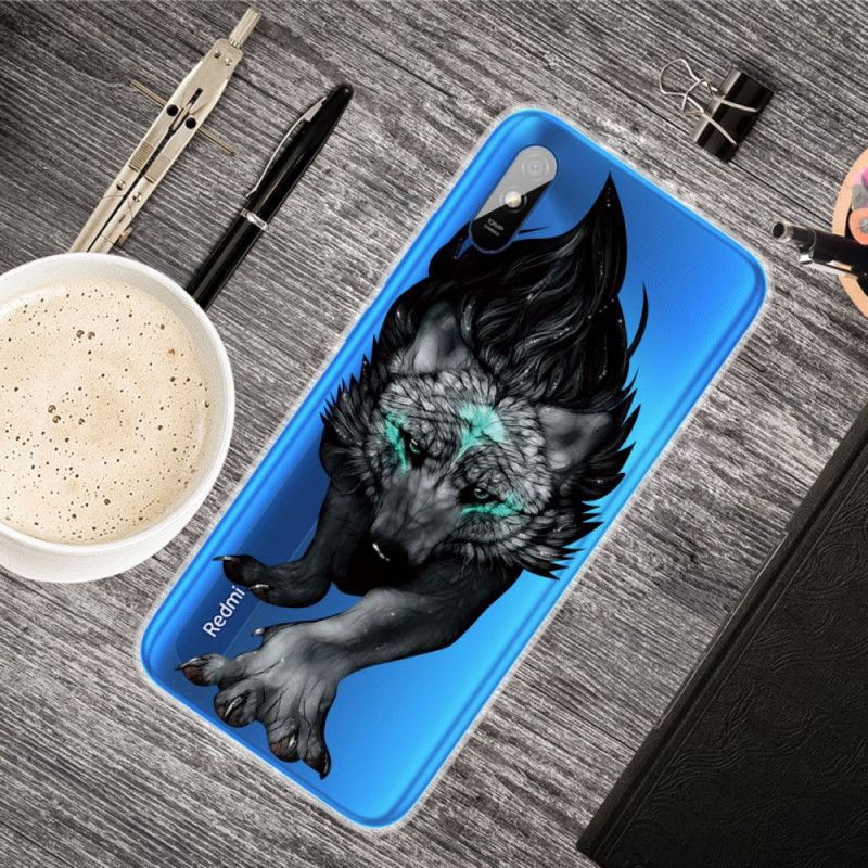 Hülle Xiaomi Redmi 9A Schwarz Erhabener Wolf