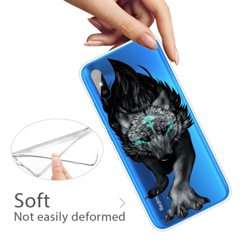 Hülle Xiaomi Redmi 9A Schwarz Erhabener Wolf