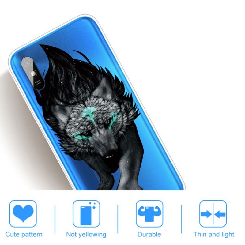 Hülle Xiaomi Redmi 9A Schwarz Erhabener Wolf