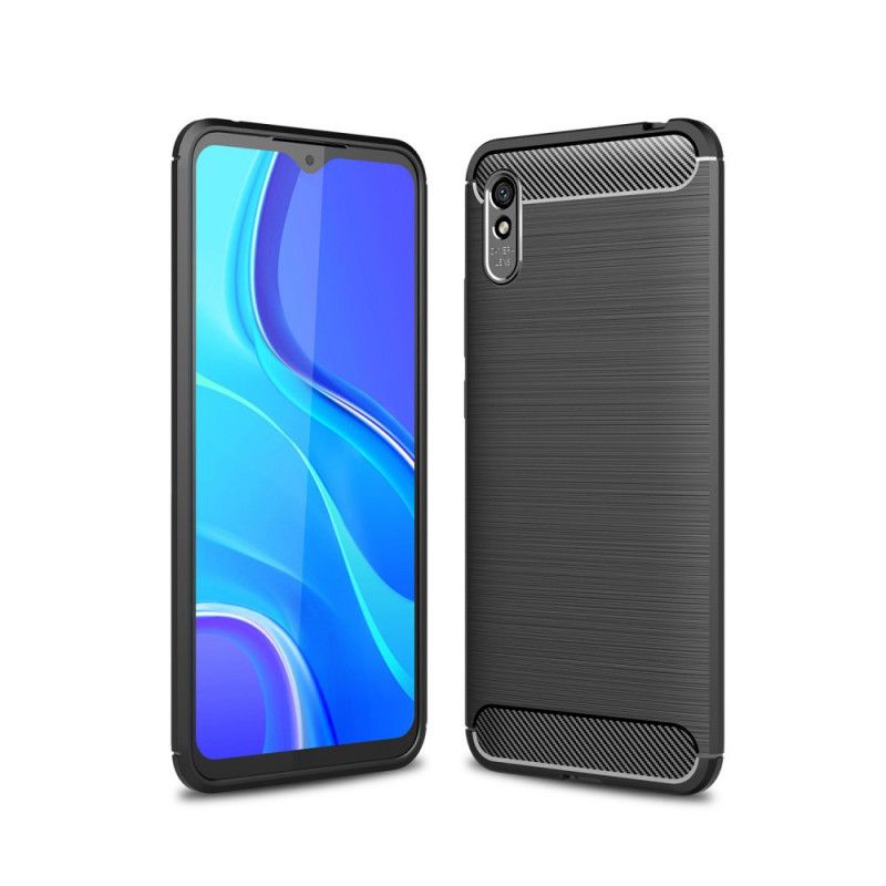 Hülle Xiaomi Redmi 9A Schwarz Gebürstete Kohlefaser