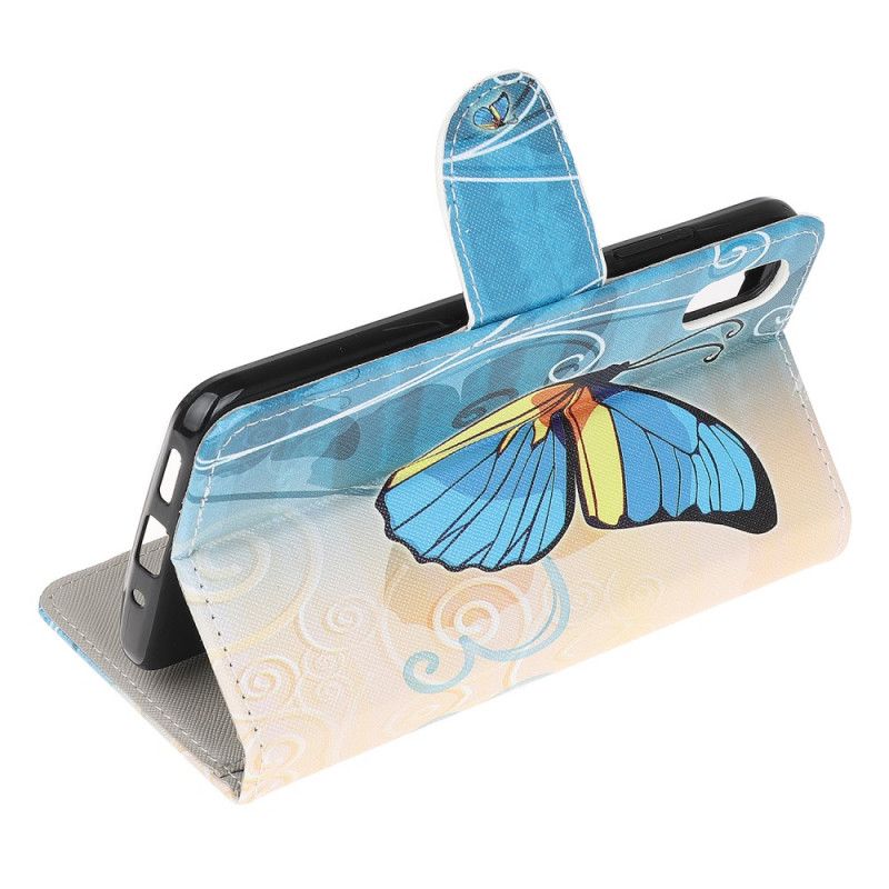 Lederhüllen Für Xiaomi Redmi 9A Blauer Und Gelber Schmetterling