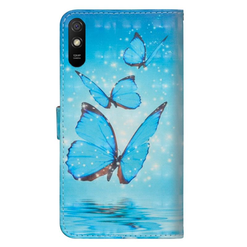Lederhüllen Für Xiaomi Redmi 9A Fliegende Blaue Schmetterlinge