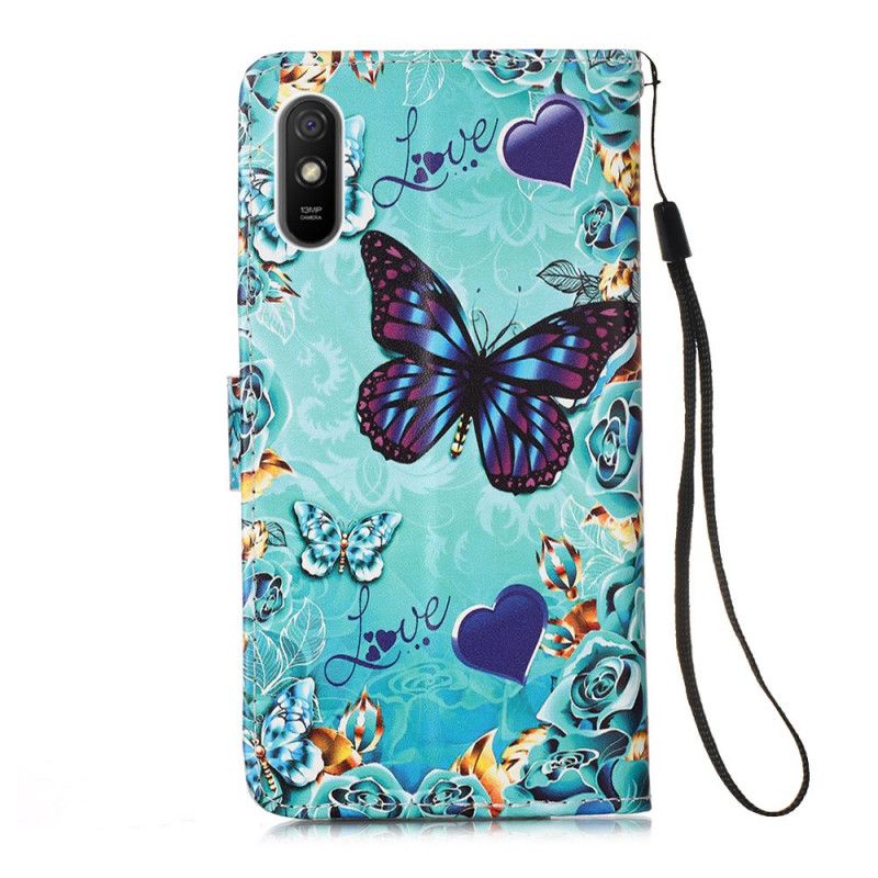 Lederhüllen Für Xiaomi Redmi 9A Schmetterlinge Mit Tanga Lieben