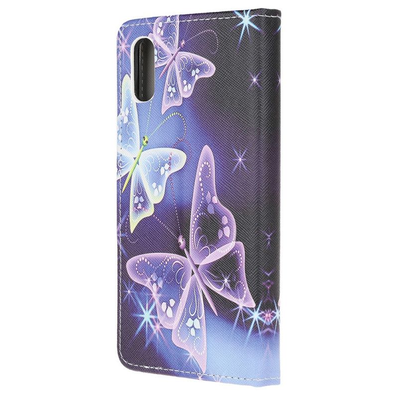 Lederhüllen Xiaomi Redmi 9A Handyhülle Neonschmetterlinge